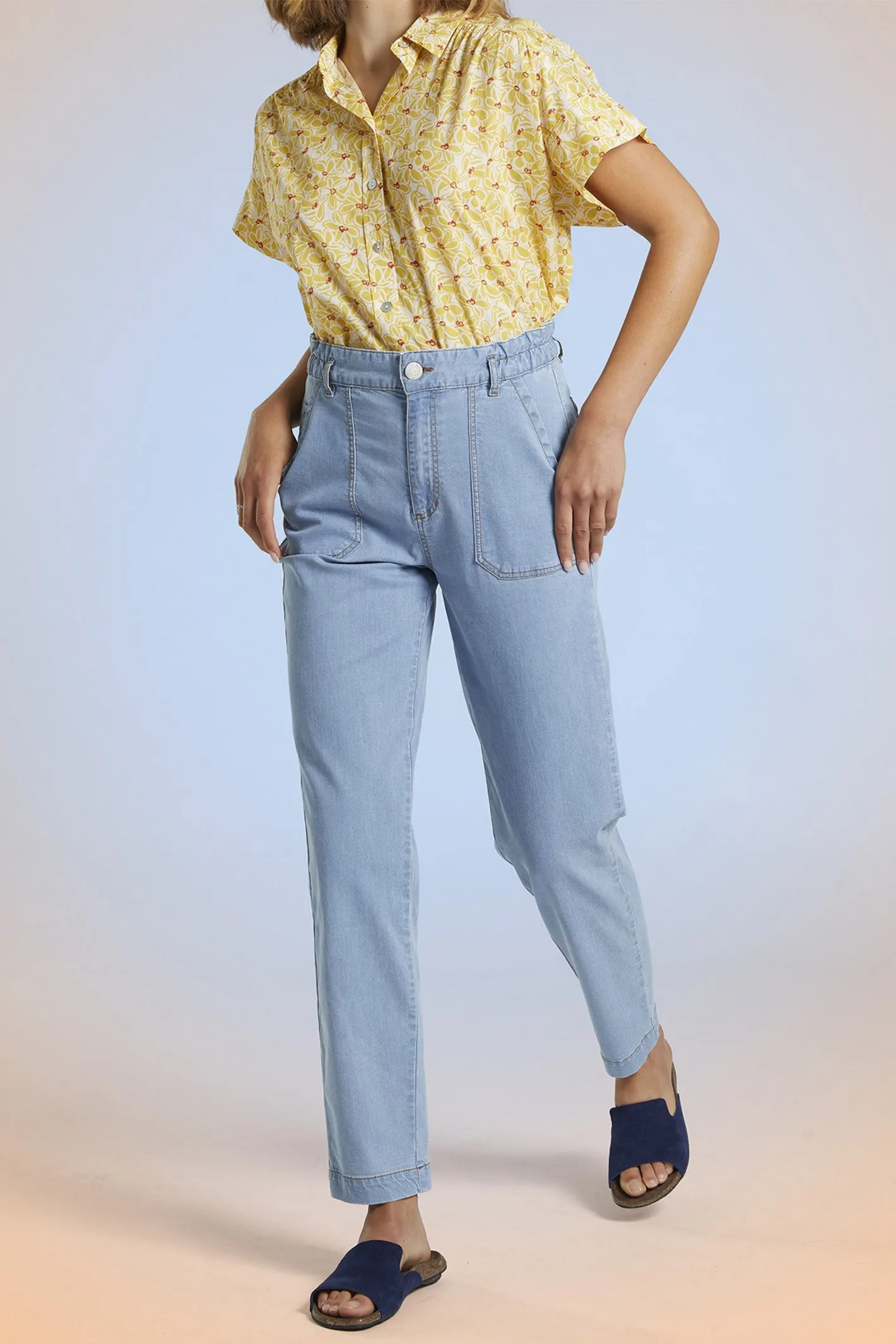 Mat De Misaine Trousers Elastic Waist Bleach Blue Clair Pontivy-34728 U245C