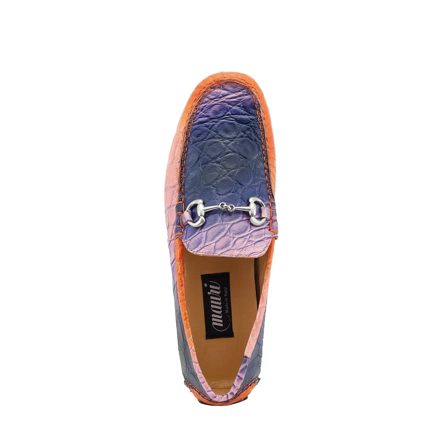 Mauri 3405/1 Scenic Men's Shoes Pink, Wonder Blue & Orange Exotic Alligator Driver Moccasins Loafers (MA5525)