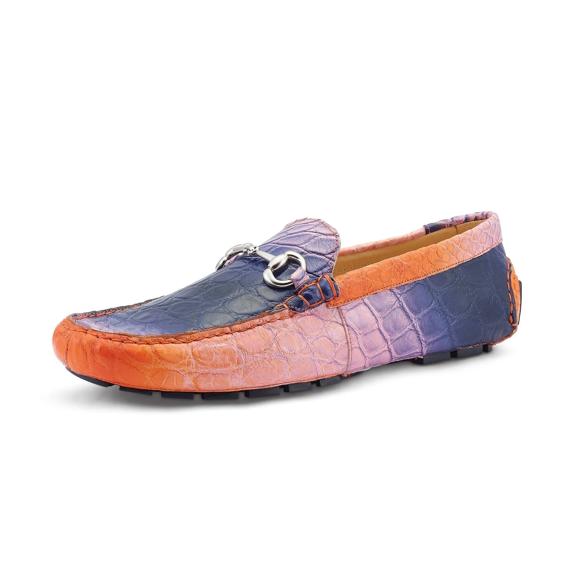 Mauri 3405/1 Scenic Men's Shoes Pink, Wonder Blue & Orange Exotic Alligator Driver Moccasins Loafers (MA5525)