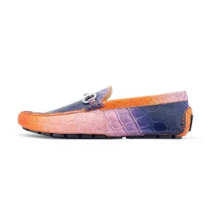 Mauri 3405/1 Scenic Men's Shoes Pink, Wonder Blue & Orange Exotic Alligator Driver Moccasins Loafers (MA5525)
