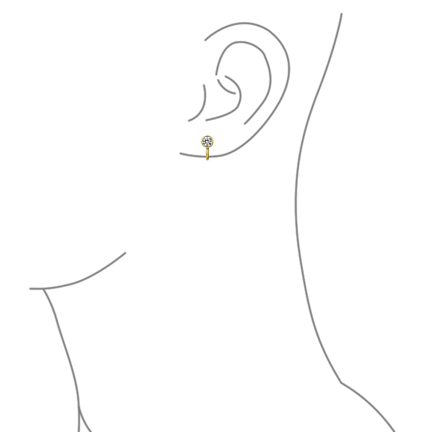 Minimalist Geometric Clip-On Earrings with CZ Solitaire 14K Gold Plated 5MM
