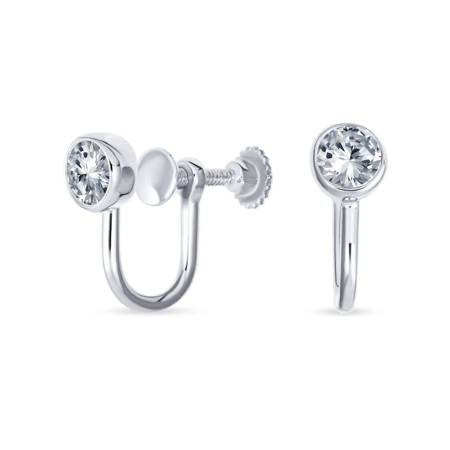 Minimalist Geometric Clip-On Earrings with CZ Solitaire 14K Gold Plated 5MM