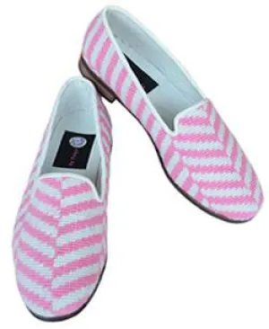 Misses Needlepoint Loafer Pink Herringbone| Designs by Lillie