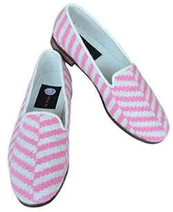 Misses Needlepoint Loafer Pink Herringbone| Designs by Lillie