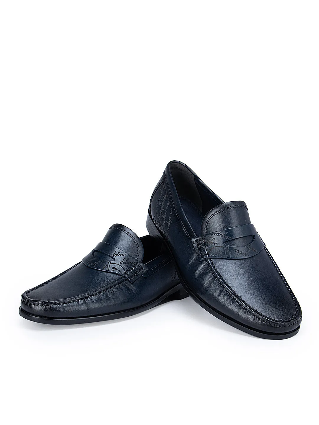 Navy Signato Leather Moccasins