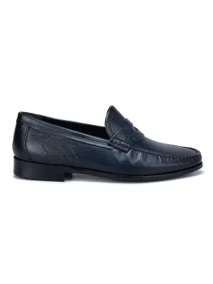 Navy Signato Leather Moccasins