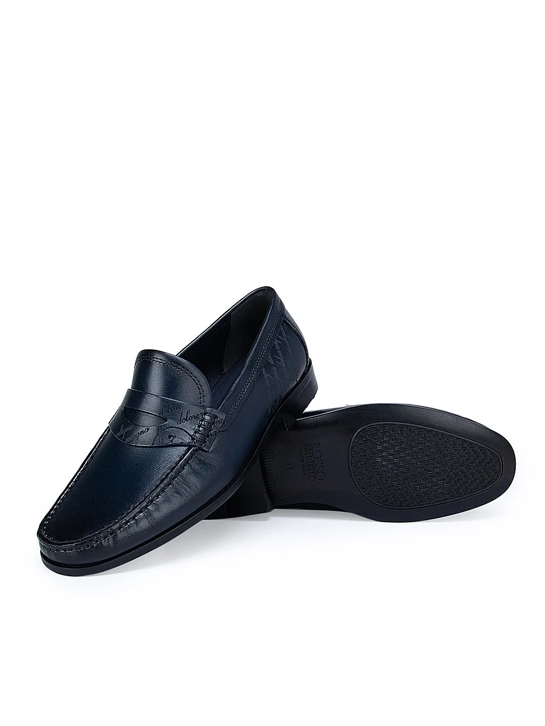 Navy Signato Leather Moccasins