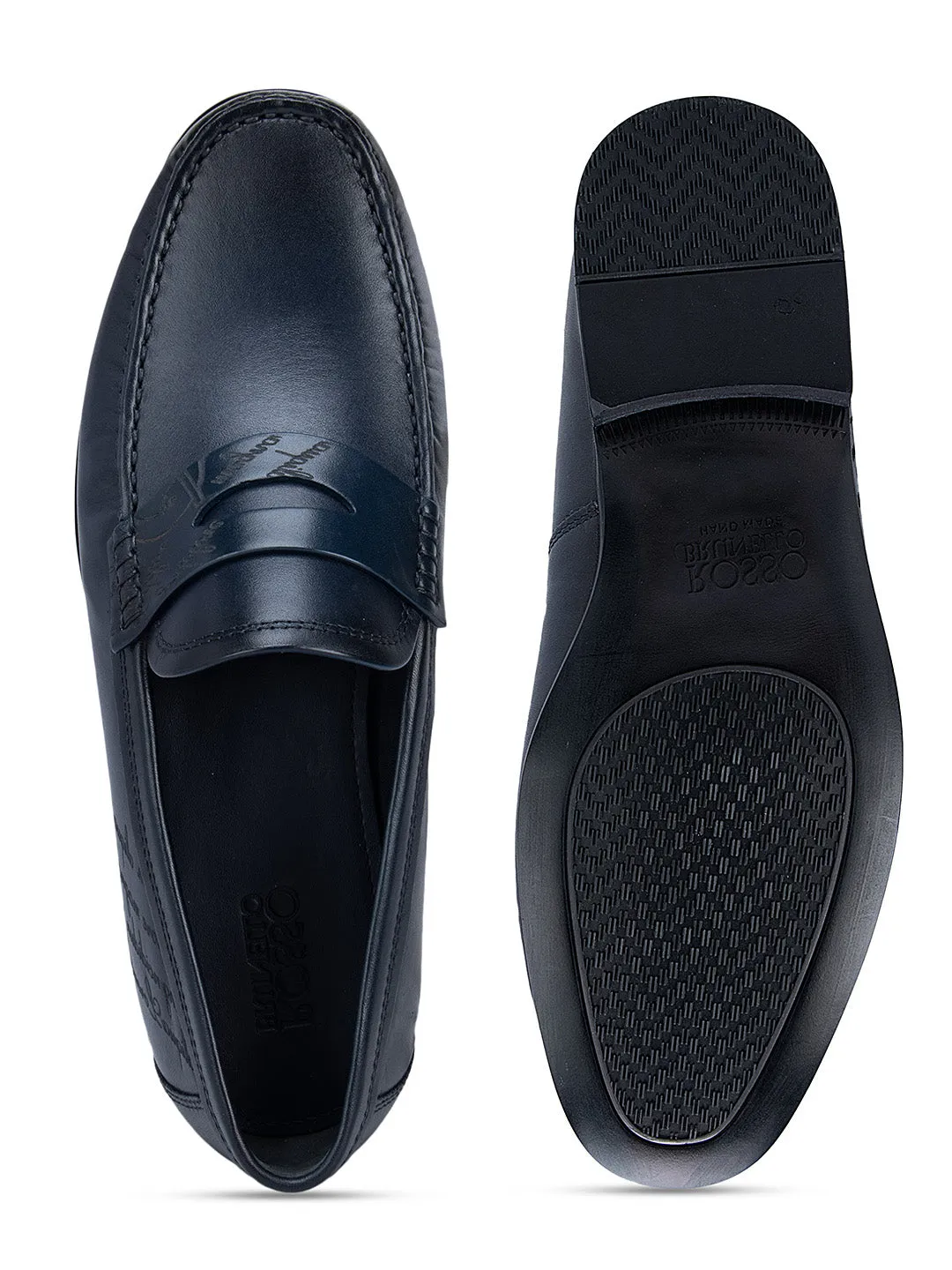 Navy Signato Leather Moccasins