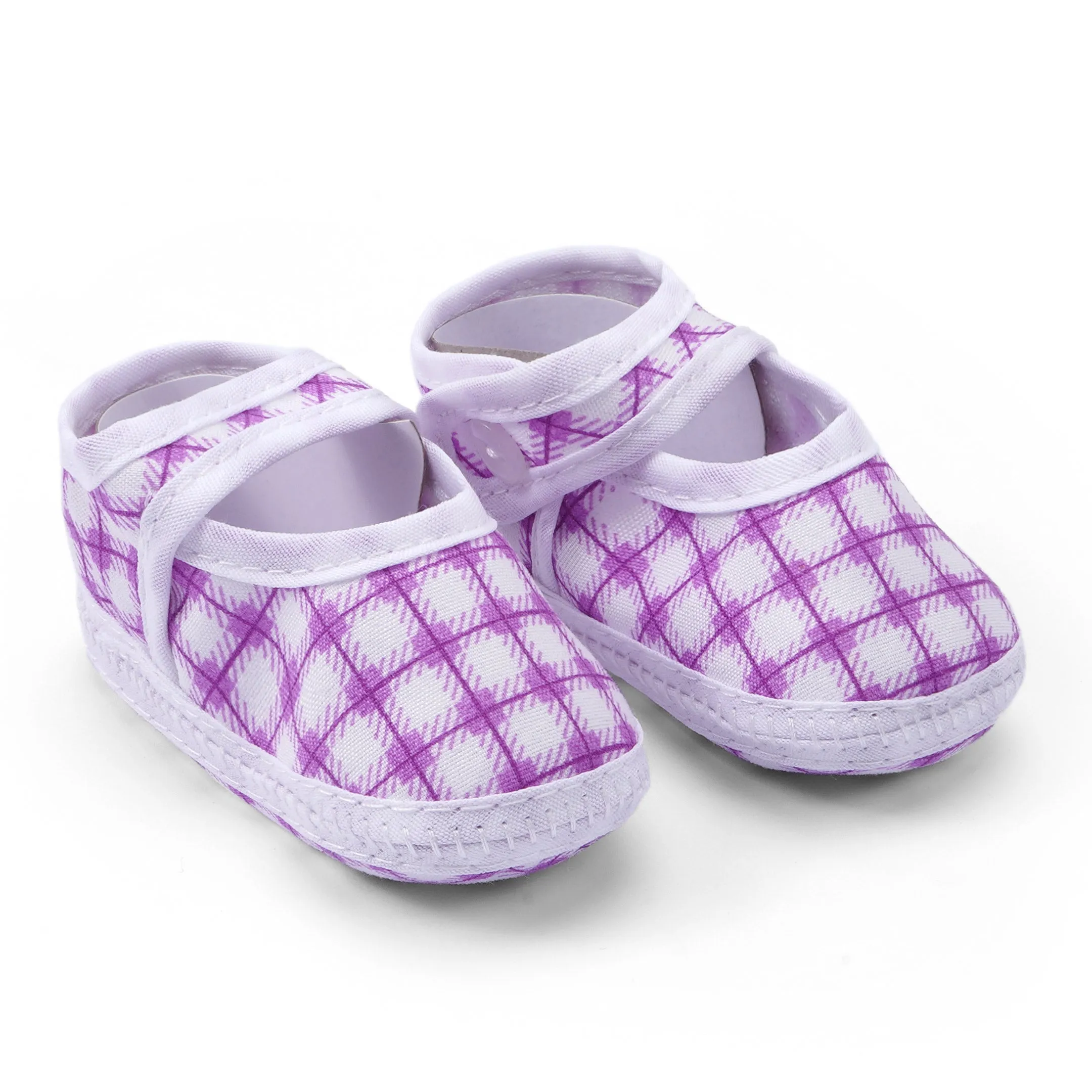 Newborn Baby Bootie Check Purple - Sunshine