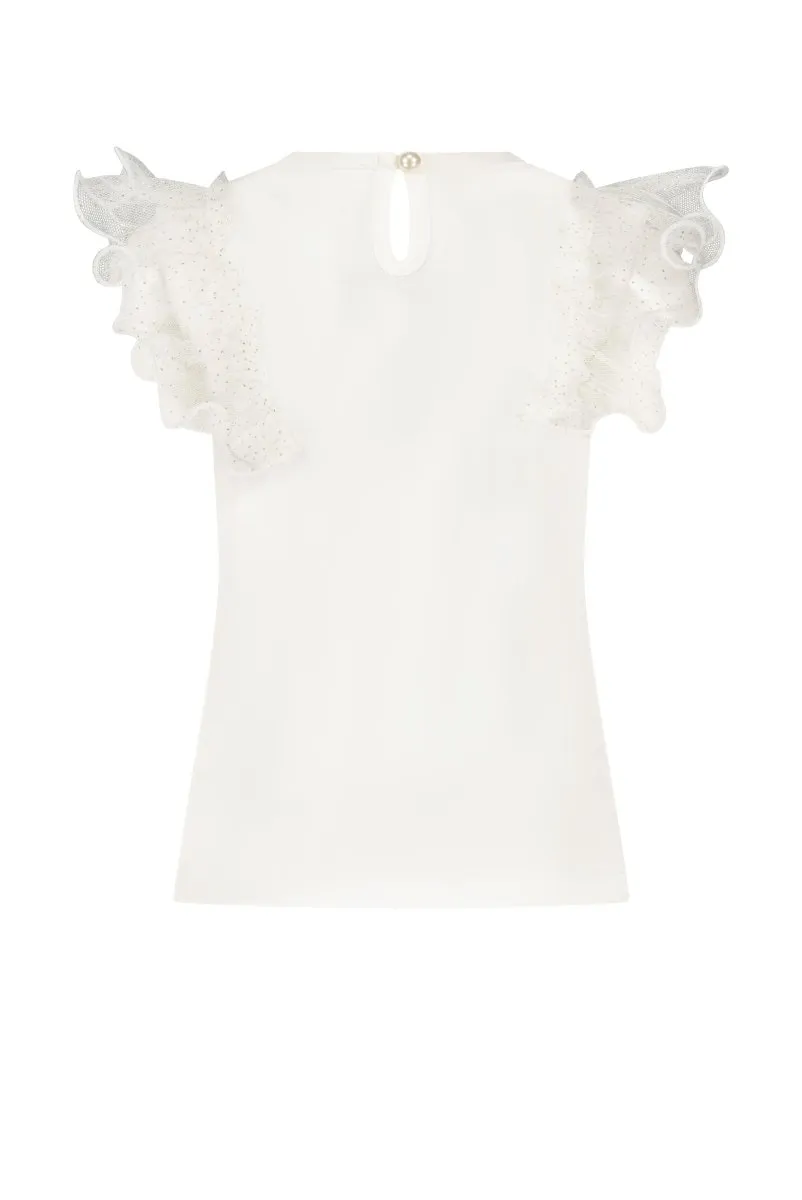 NOBLY sparkly net T-shirt Off white