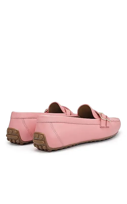 Pink Plain Leather Moccasins