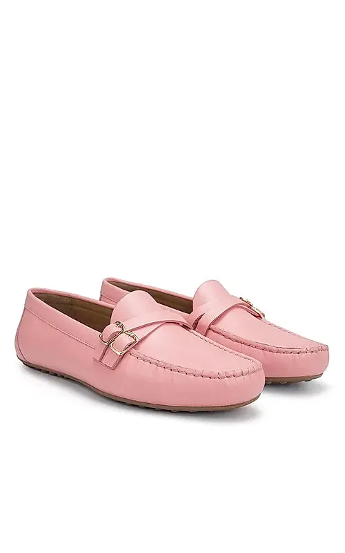 Pink Plain Leather Moccasins