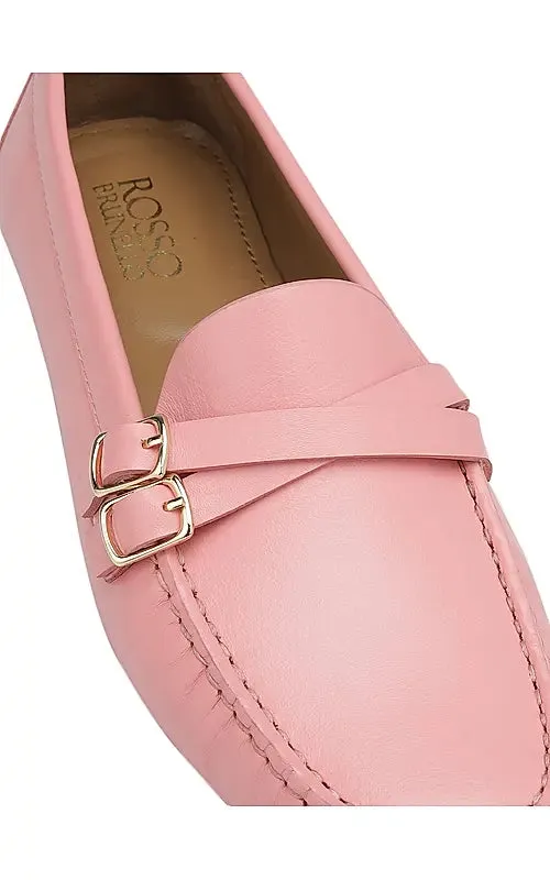 Pink Plain Leather Moccasins