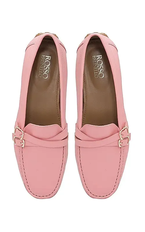Pink Plain Leather Moccasins