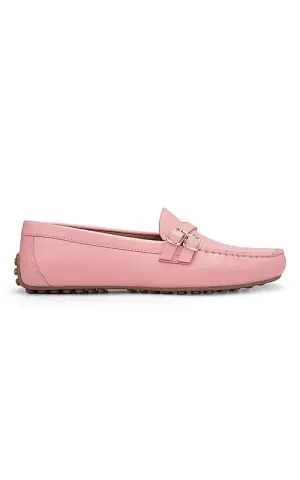 Pink Plain Leather Moccasins