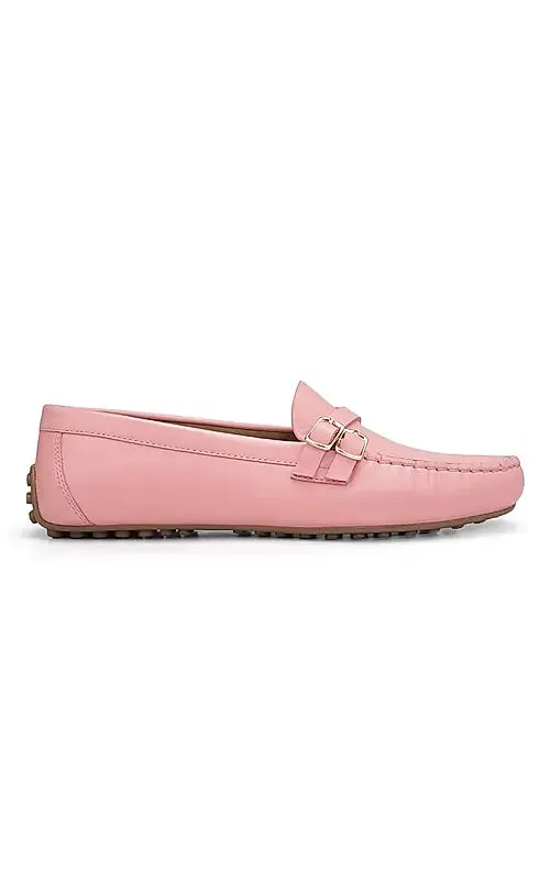 Pink Plain Leather Moccasins