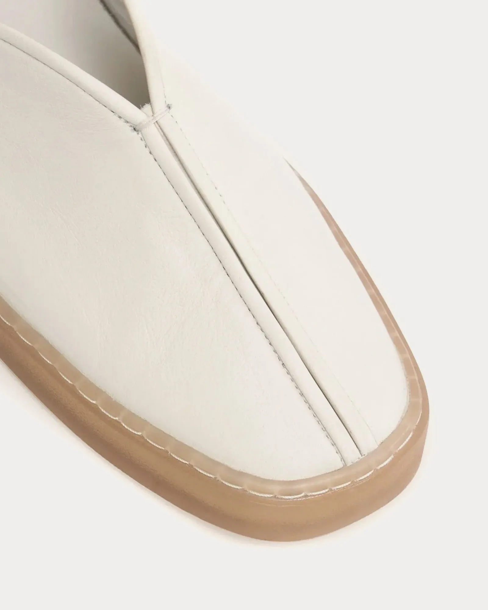 Piped Soft Leather Clay White Slip On Sneakers