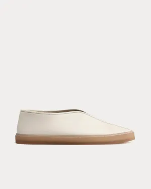 Piped Soft Leather Clay White Slip On Sneakers