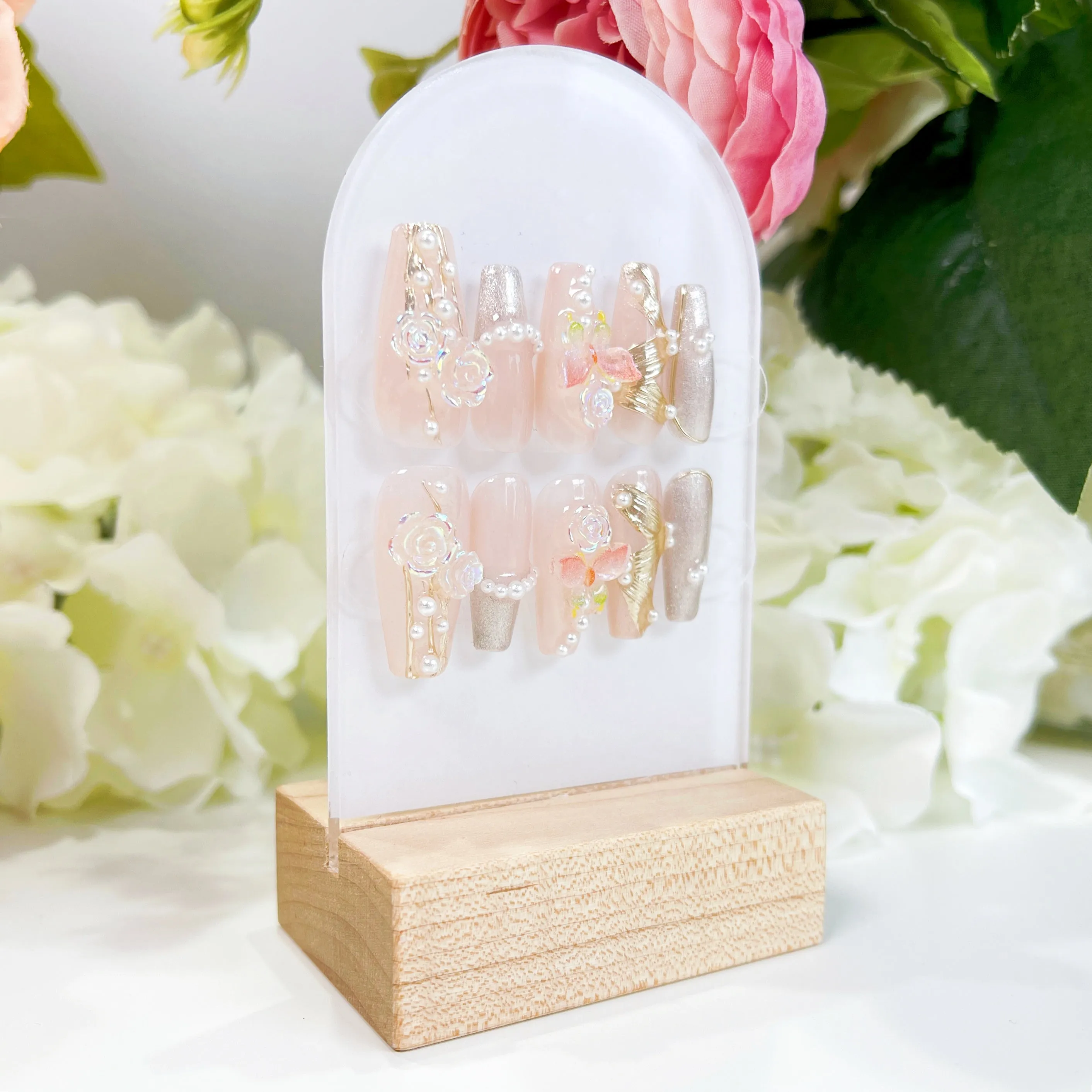 PO010 3D flower wedding bridal white floral press on nails