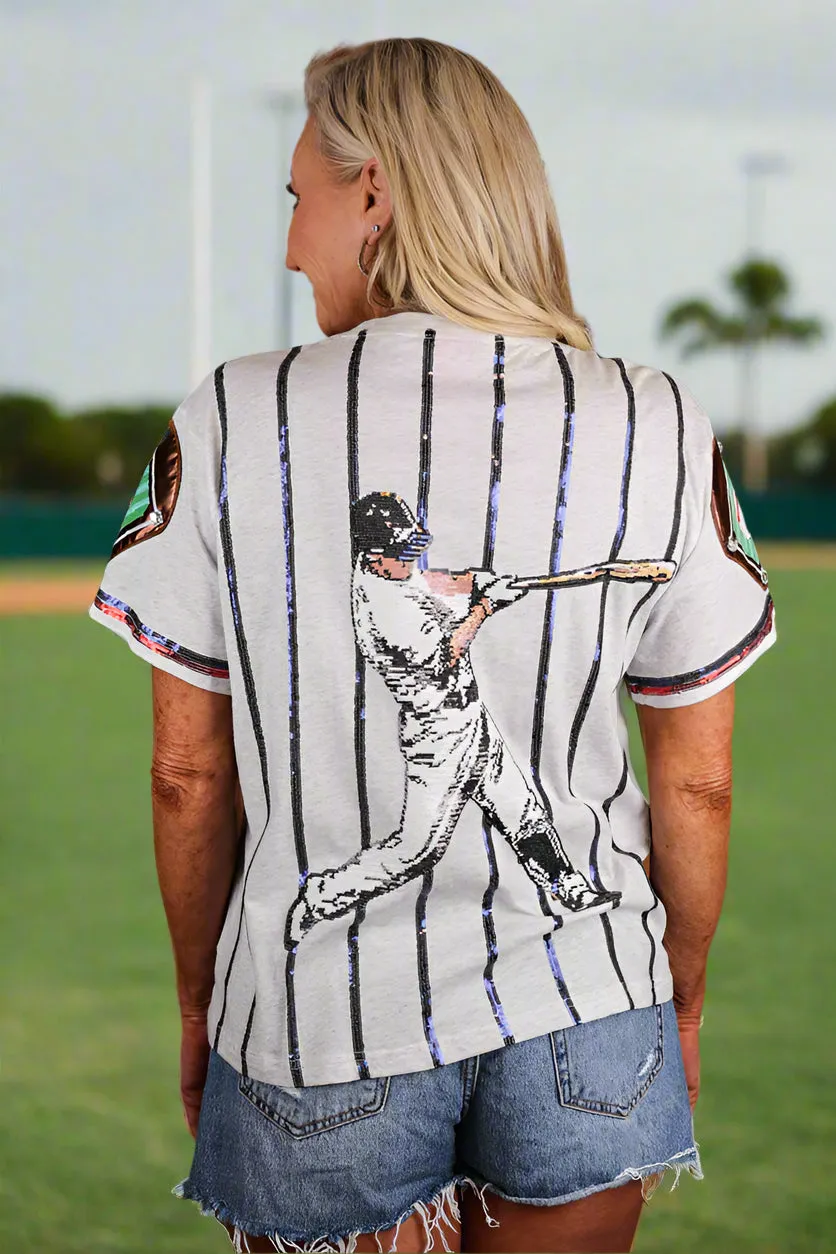 Queen Of Sparkles Grey & Royal Strike Out Tee