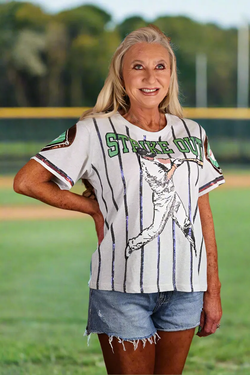 Queen Of Sparkles Grey & Royal Strike Out Tee