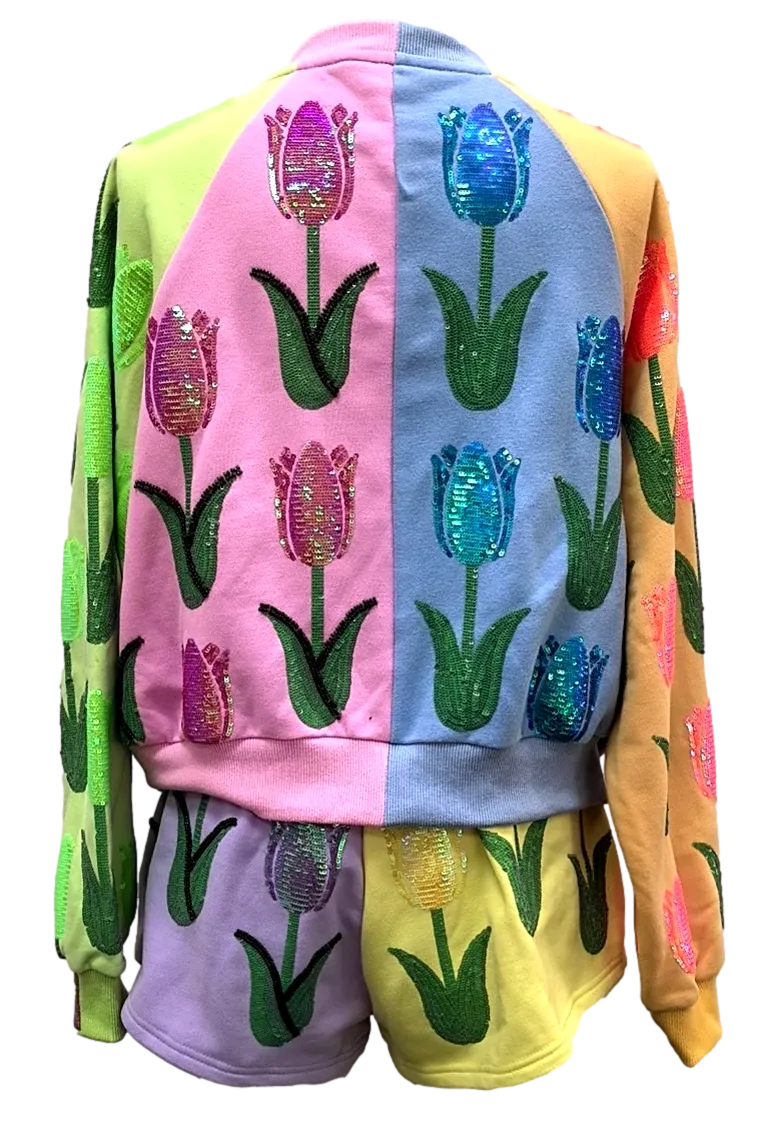 Queen Of Sparkles Neon Colorblock Tulip Sweatshirt
