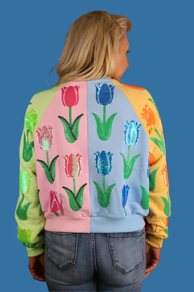 Queen Of Sparkles Neon Colorblock Tulip Sweatshirt