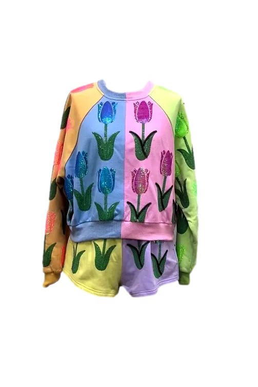 Queen Of Sparkles Neon Colorblock Tulip Sweatshirt