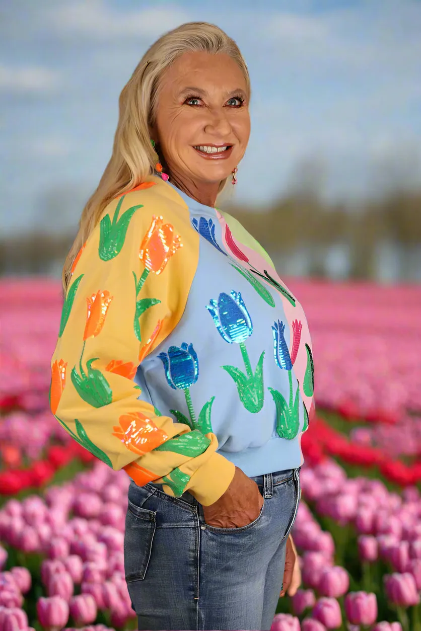 Queen Of Sparkles Neon Colorblock Tulip Sweatshirt