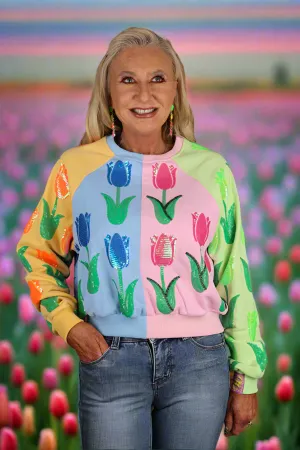 Queen Of Sparkles Neon Colorblock Tulip Sweatshirt