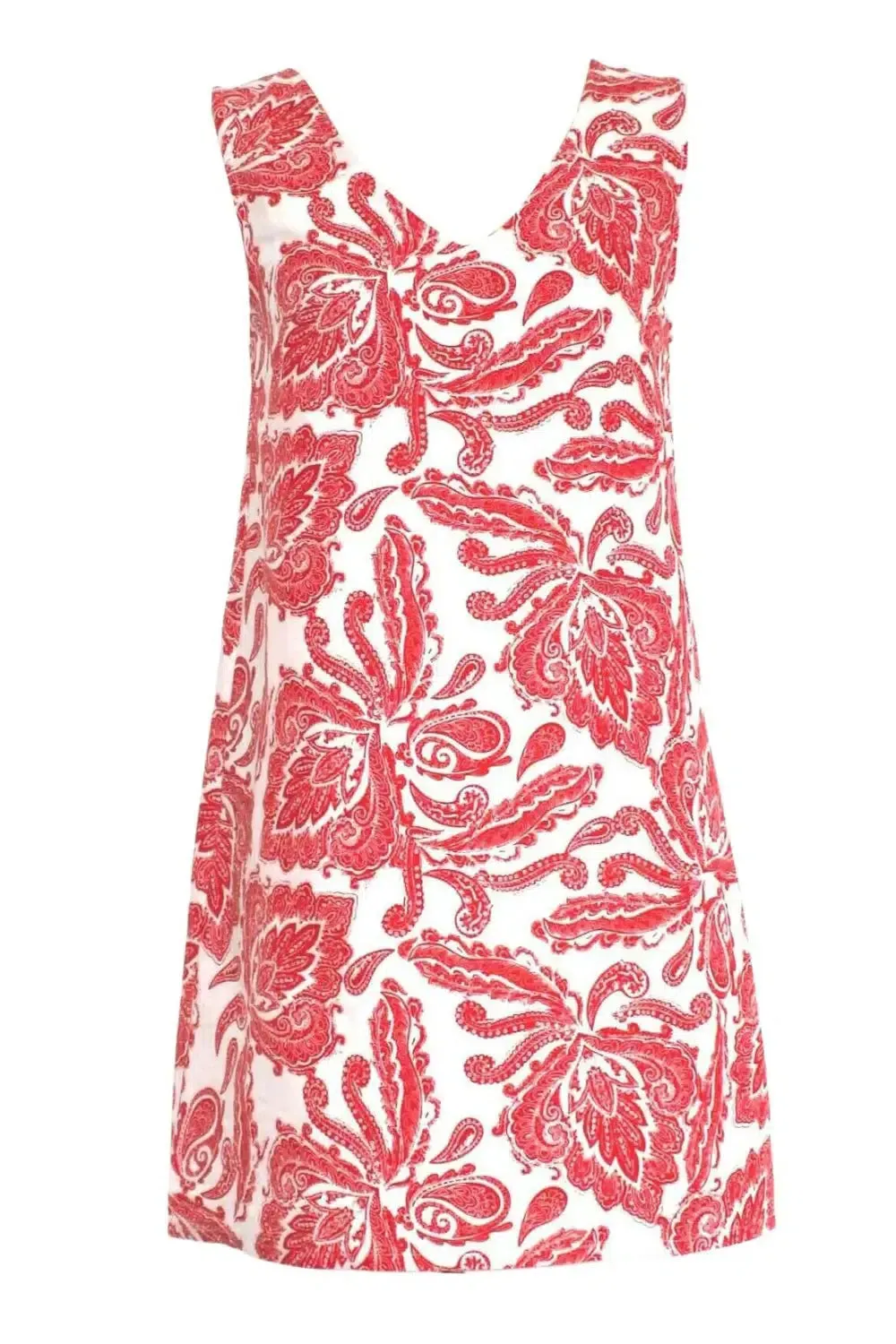 Red Paisley Sleeveless Linen Dress