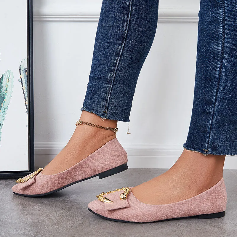 Rhinestone Pointed Toe Ballet Flats Slip on Soft Sole Loafers