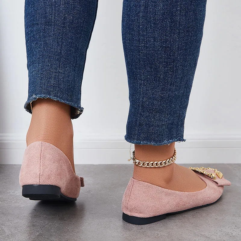 Rhinestone Pointed Toe Ballet Flats Slip on Soft Sole Loafers