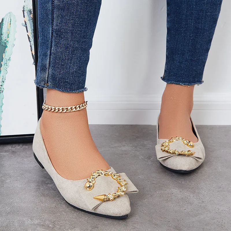 Rhinestone Pointed Toe Ballet Flats Slip on Soft Sole Loafers