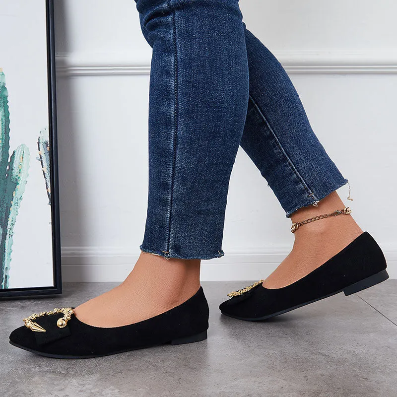 Rhinestone Pointed Toe Ballet Flats Slip on Soft Sole Loafers