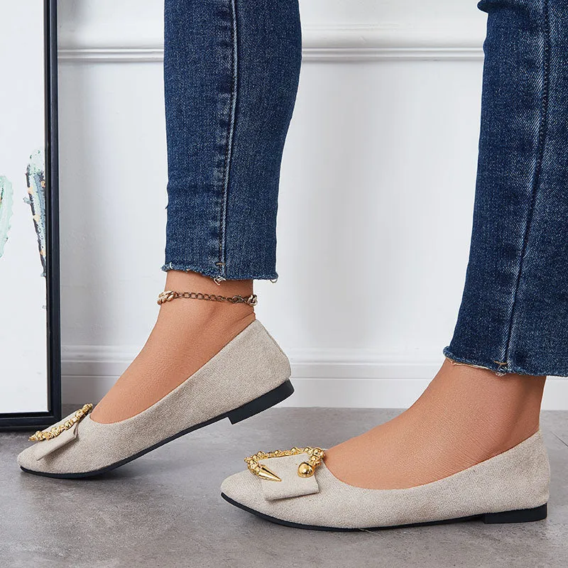 Rhinestone Pointed Toe Ballet Flats Slip on Soft Sole Loafers