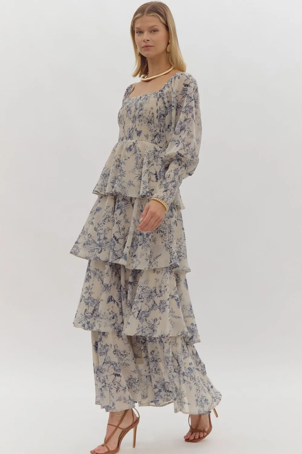 Romantic Dusty Blue Tiered Dress