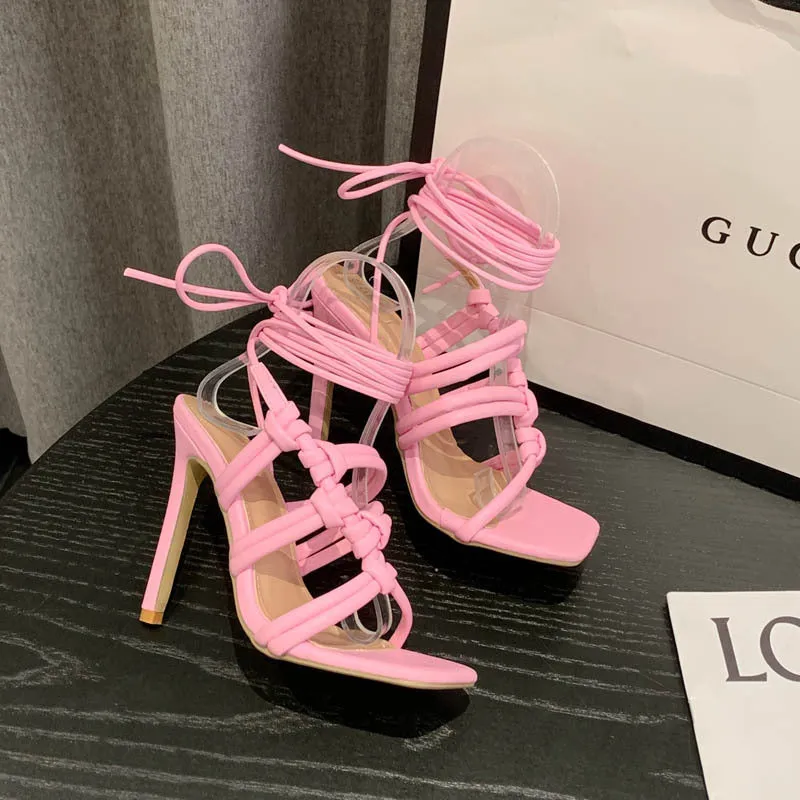 Sensuous Strappy Water Diamond Ultra High Heel Women's Hollow Out Sandals