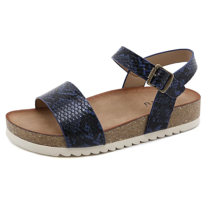 SIKETU | Snake Print Cork Sandals With Ankle Strap
