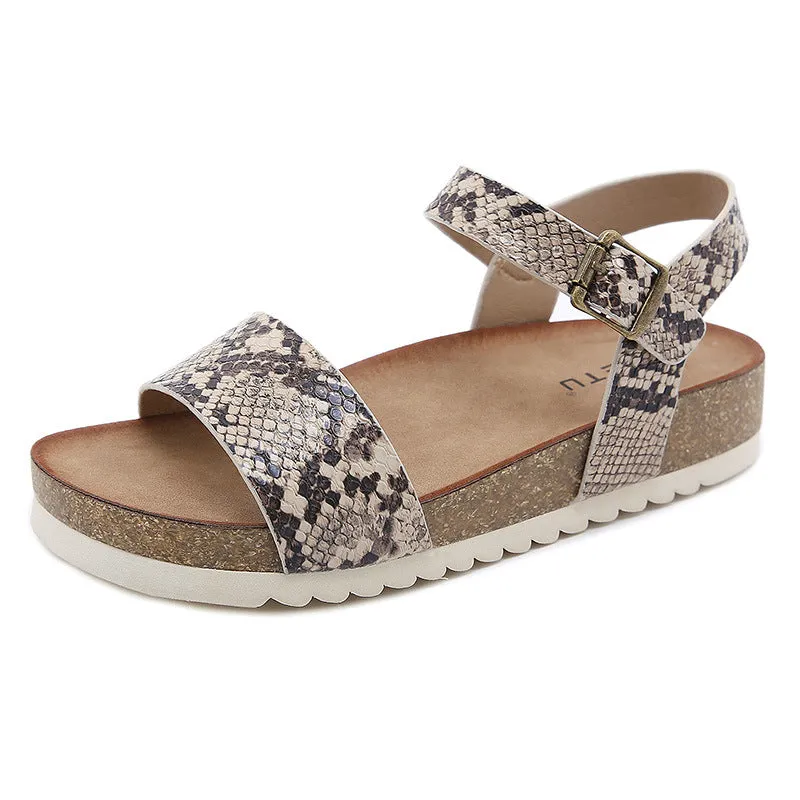SIKETU | Snake Print Cork Sandals With Ankle Strap