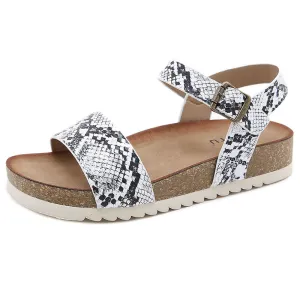 SIKETU | Snake Print Cork Sandals With Ankle Strap