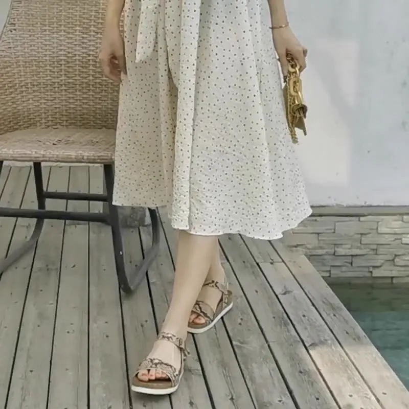 SIKETU | Snake Print Cork Sandals With Ankle Strap
