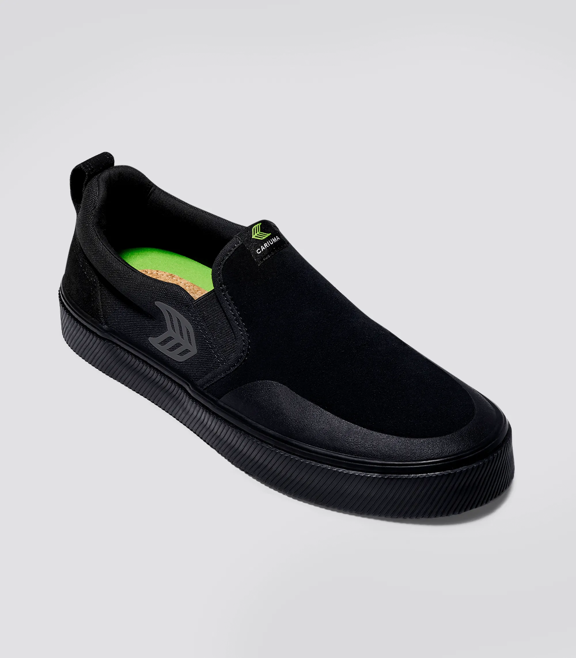 SLIP-ON PRO All Black Suede and Canvas Ash Grey Logo Sneaker