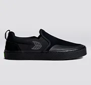 SLIP-ON PRO All Black Suede and Canvas Ash Grey Logo Sneaker