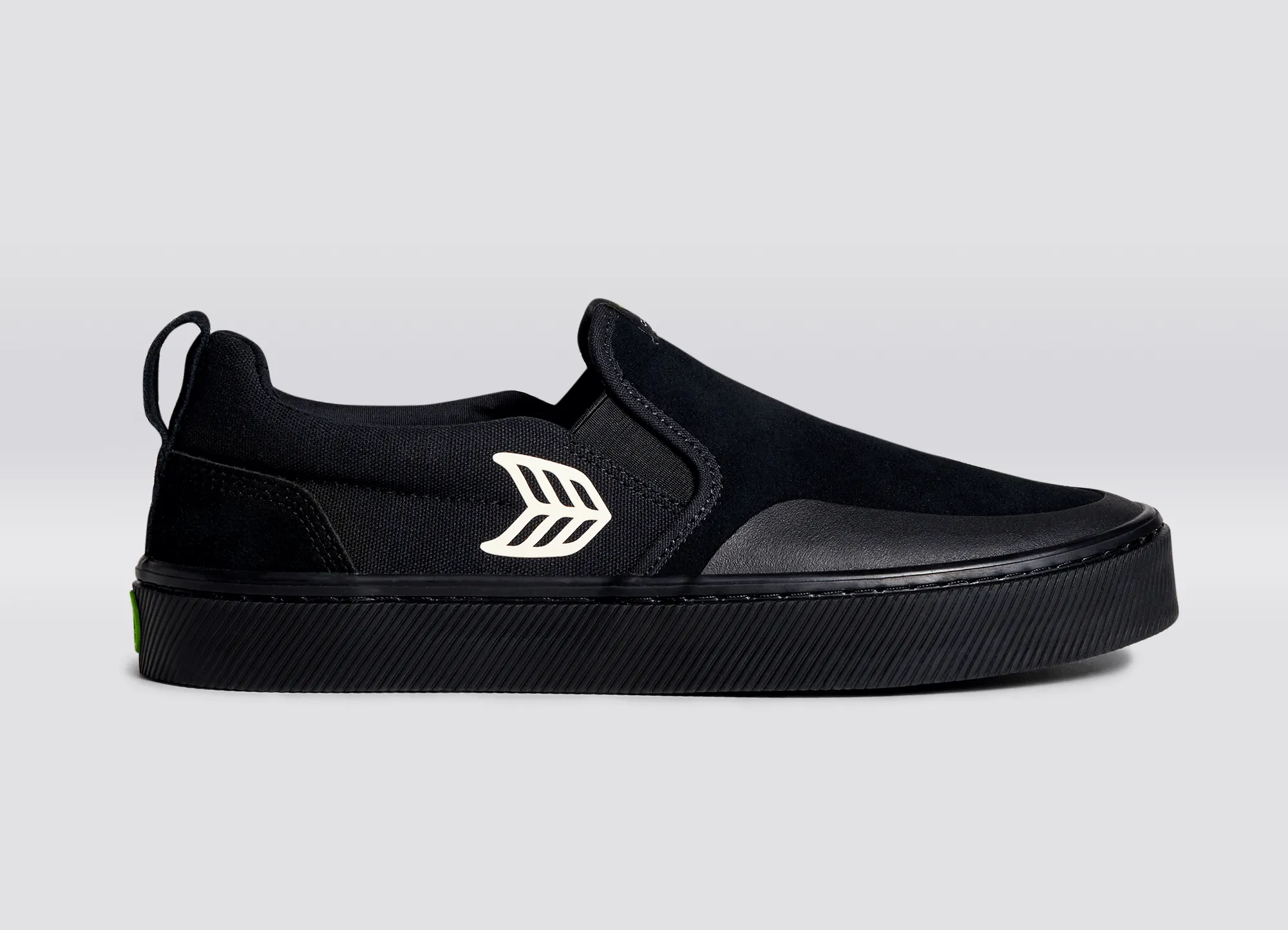 SLIP ON Skate PRO All Black Suede and Canvas Ivory Logo Sneaker Men