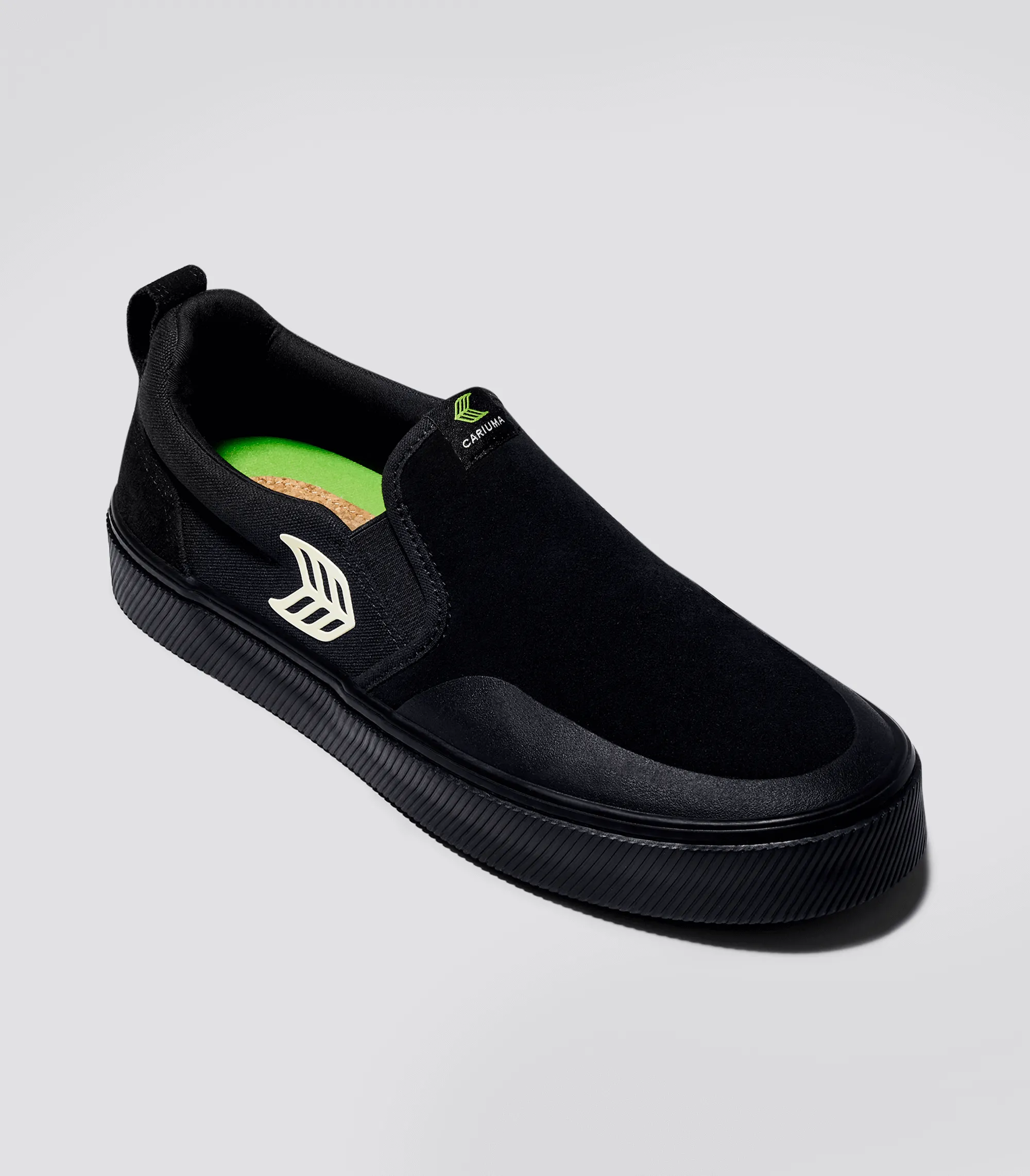 SLIP ON Skate PRO All Black Suede and Canvas Ivory Logo Sneaker Men