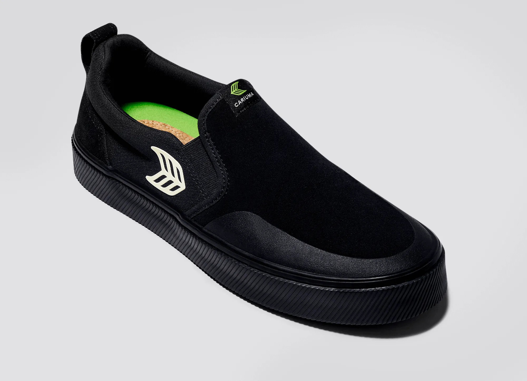 SLIP ON Skate PRO All Black Suede and Canvas Ivory Logo Sneaker Men