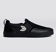 SLIP ON Skate PRO All Black Suede and Canvas Ivory Logo Sneaker Women