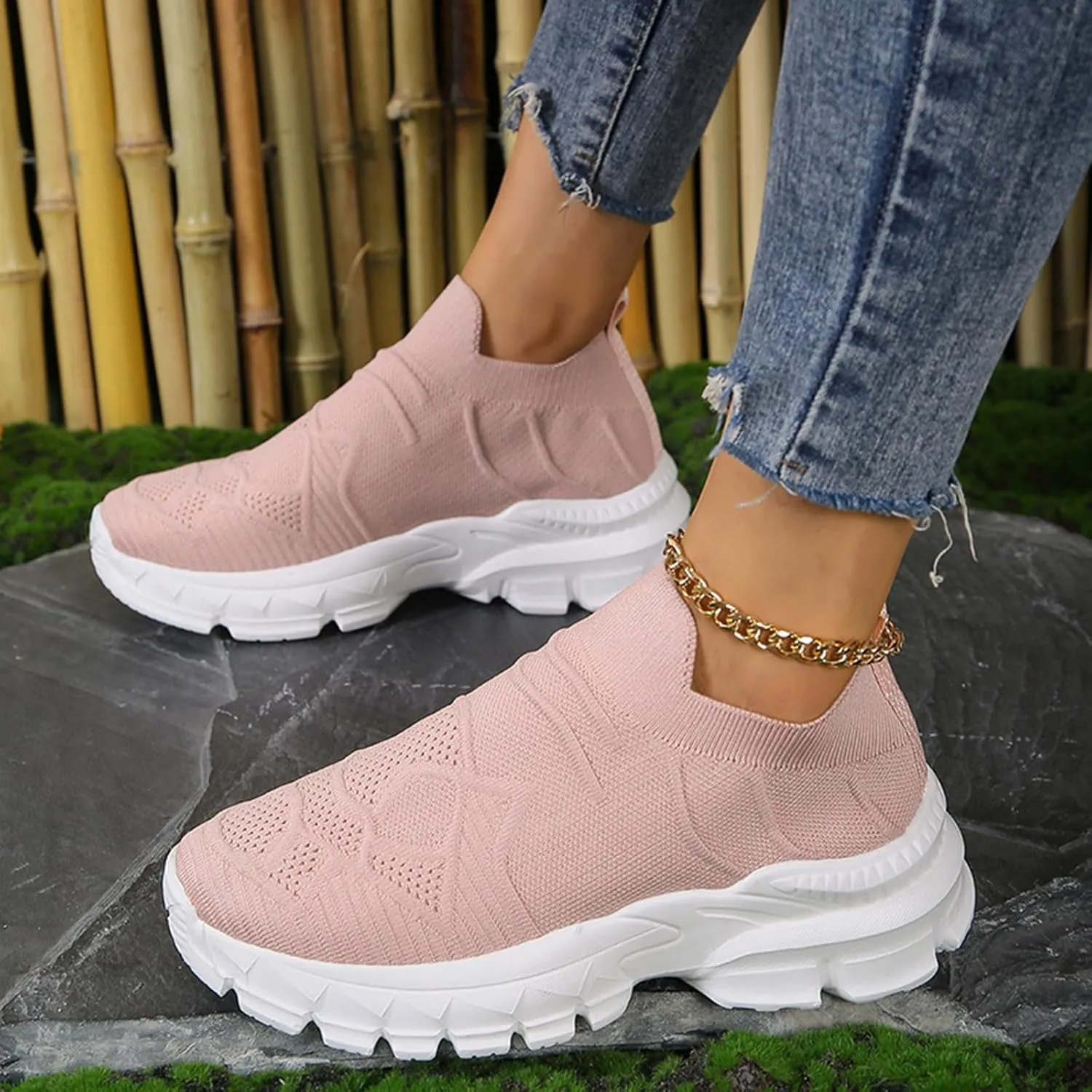 Sneakers for Women Mesh Slip On Running Laceless Walking Shoes Non Slip Lightweight Gym Workout Breathable Fashion Sneakers