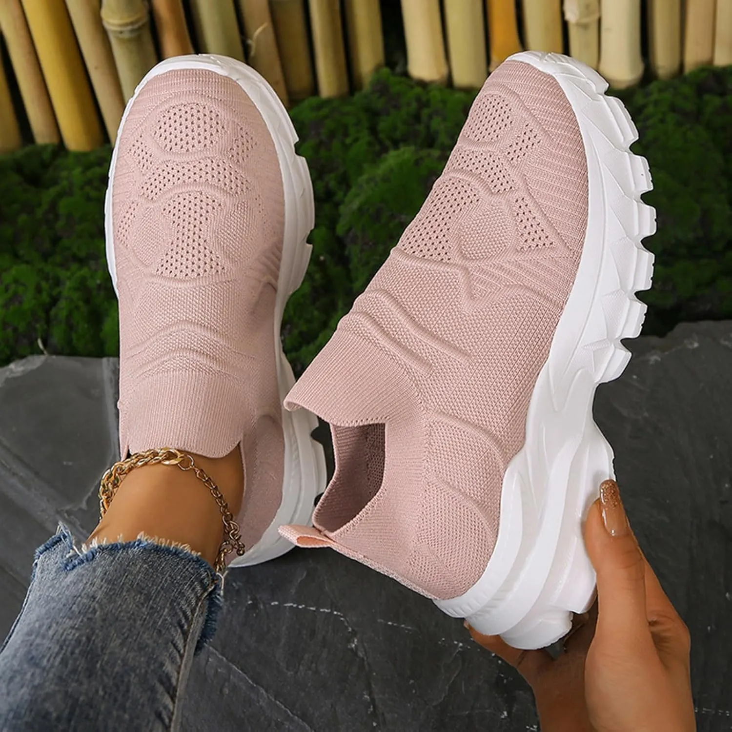 Sneakers for Women Mesh Slip On Running Laceless Walking Shoes Non Slip Lightweight Gym Workout Breathable Fashion Sneakers